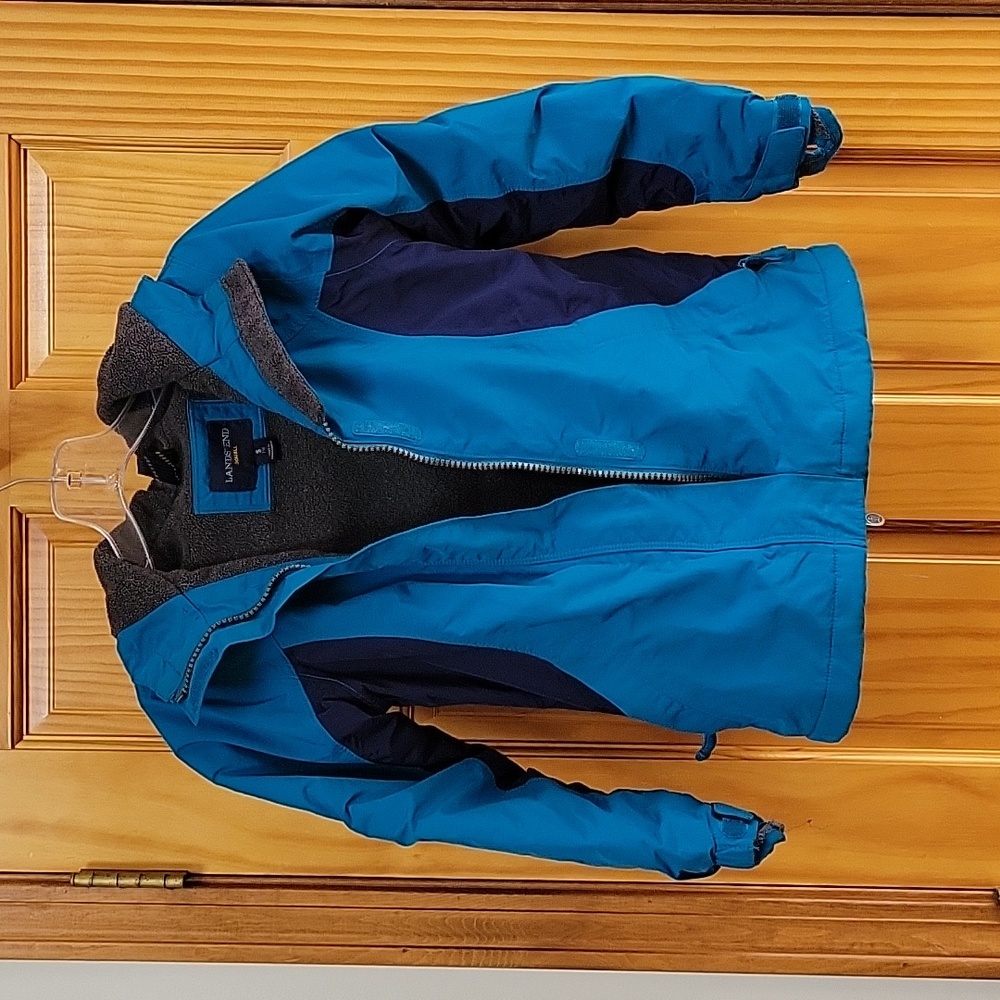 Lands' End Kids 7/8 Squall Parka Teal and Navy Waterproof